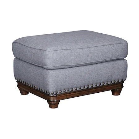 Traditional Ottoman with Nailheads and Exposed Wood